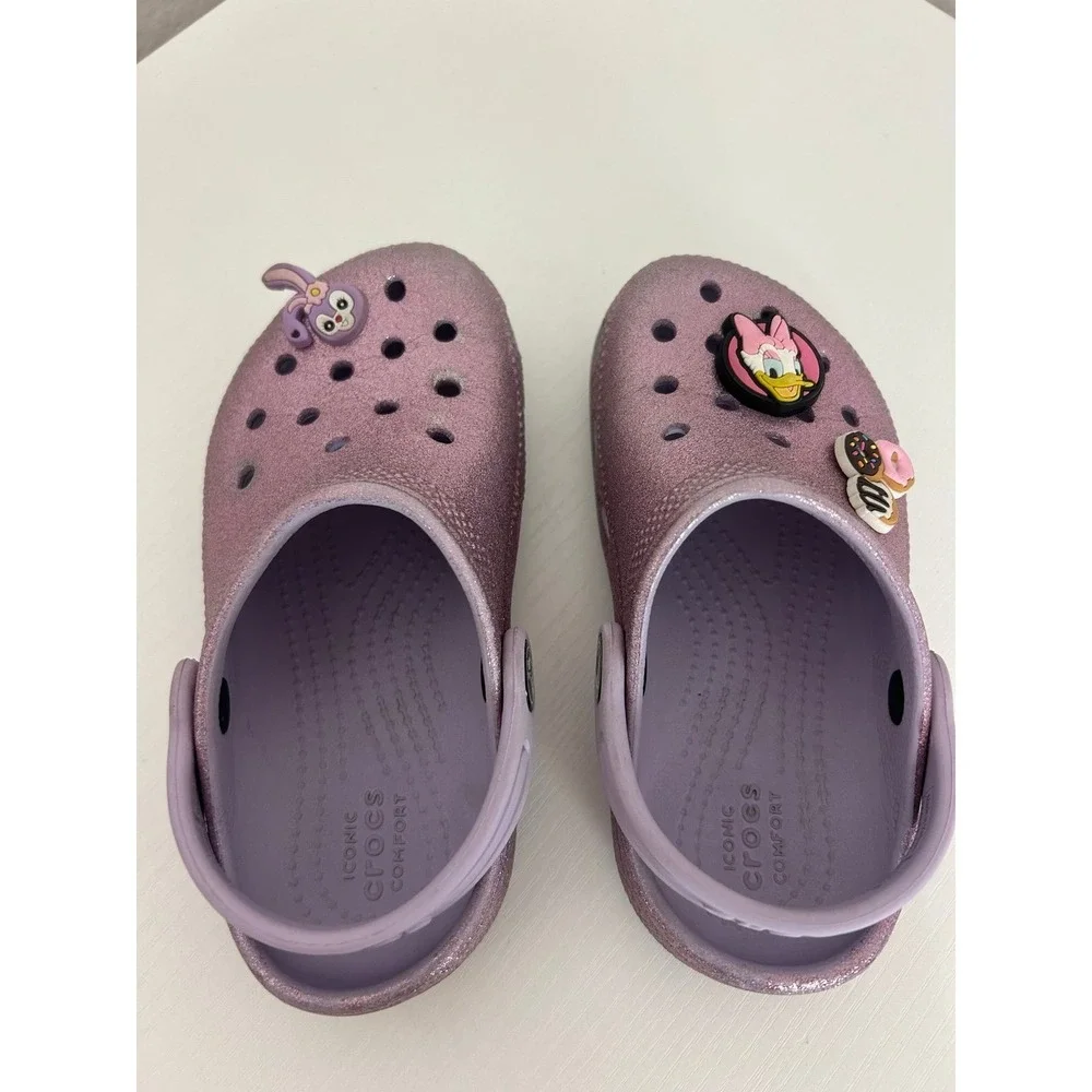 Kids Crocs Purple Glitter Sandals 10c With Charms